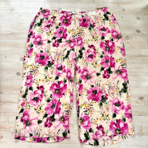New Abercrombie Crinkle Cropped Floral Pull On Wide Leg Pant | Size XXXL Short - Picture 1 of 9